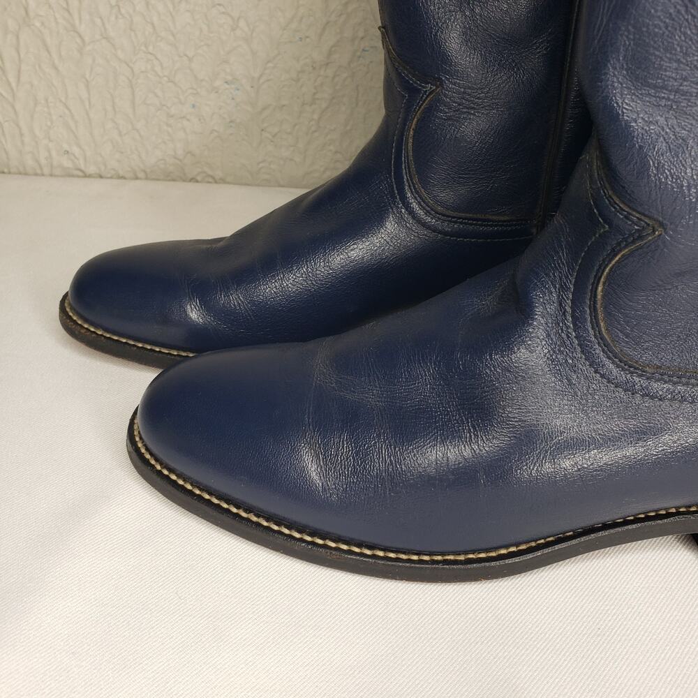 JUSTIN Blue Leather Roper Cowboy Boots Womens Size 6.5 B Vintage L3744 Made USA - Picture 9 of 14